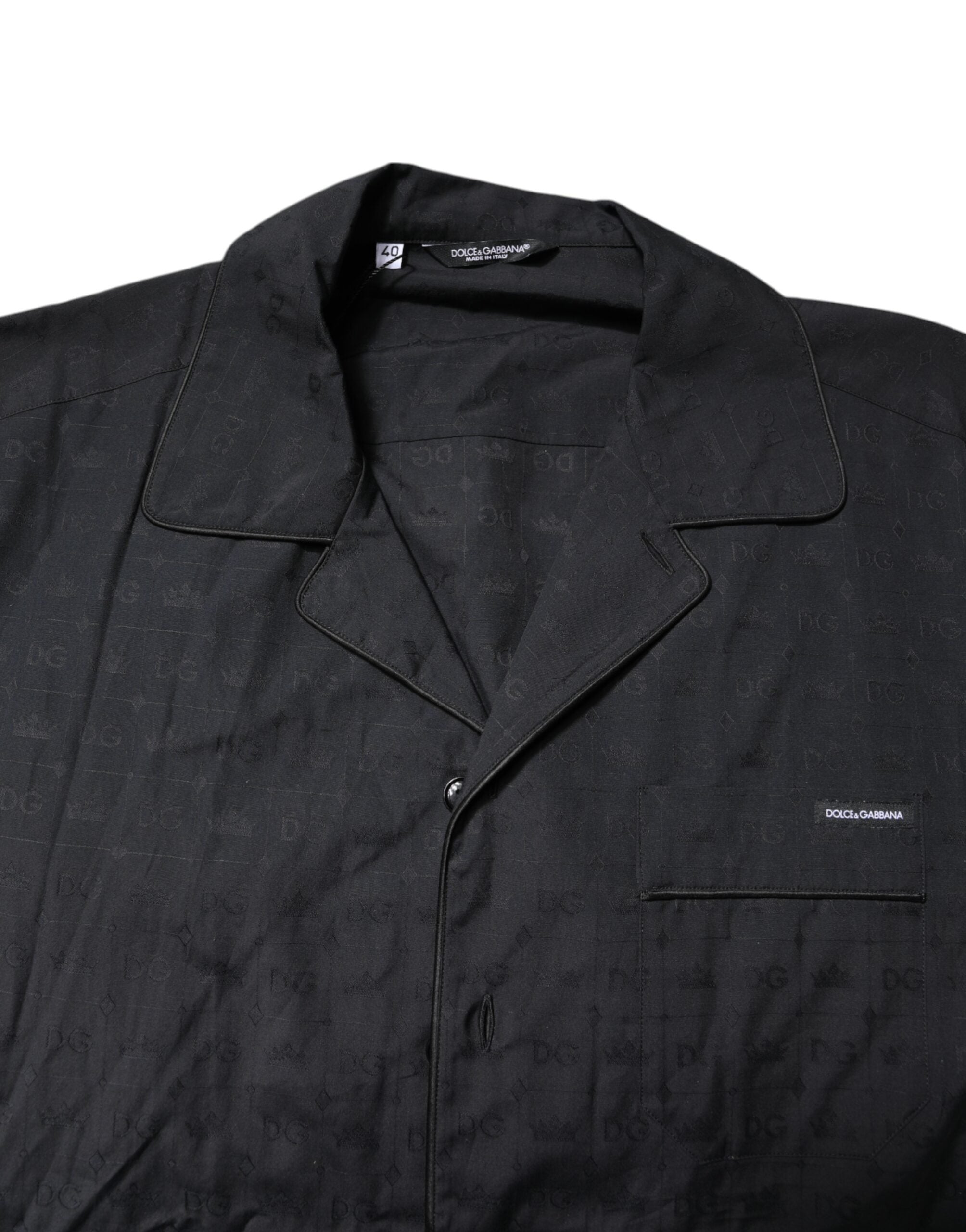 Pyjama homme en coton noir Dolce & Gabbana, ensemble de vêtements de nuit élégants avec détails confortables.