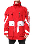 Veste coupe-vent en nylon rouge et blanc de Dolce & Gabbana avec fermeture éclair complète, style sportif et moderne.