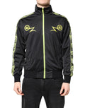 Veste bomber noire Dolce & Gabbana avec col roulé à logo, fermeture éclair et style décontracté.