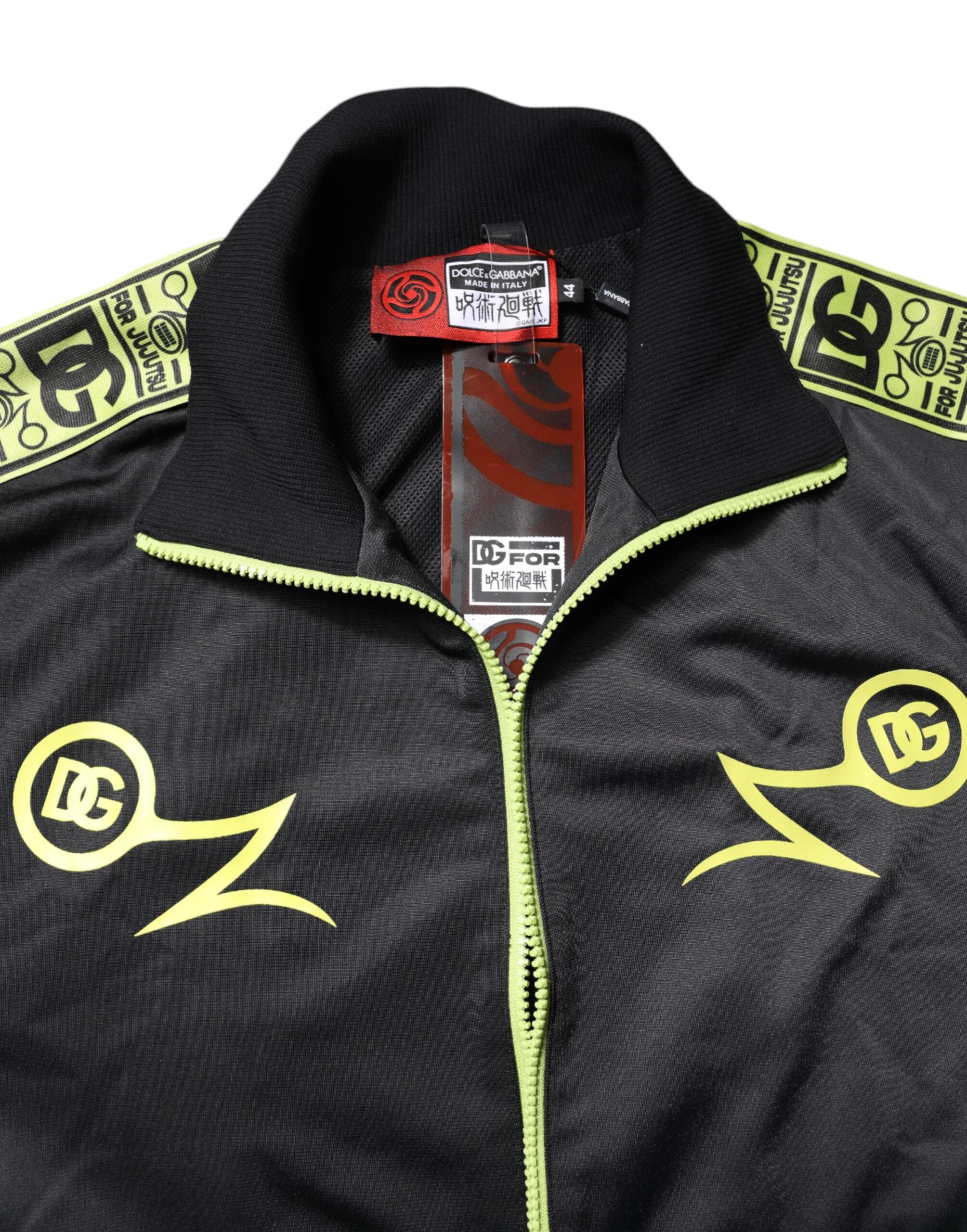 Veste bomber zippée Dolce & Gabbana noir avec logo, col roulé, style décontracté et élégant, vue de face.