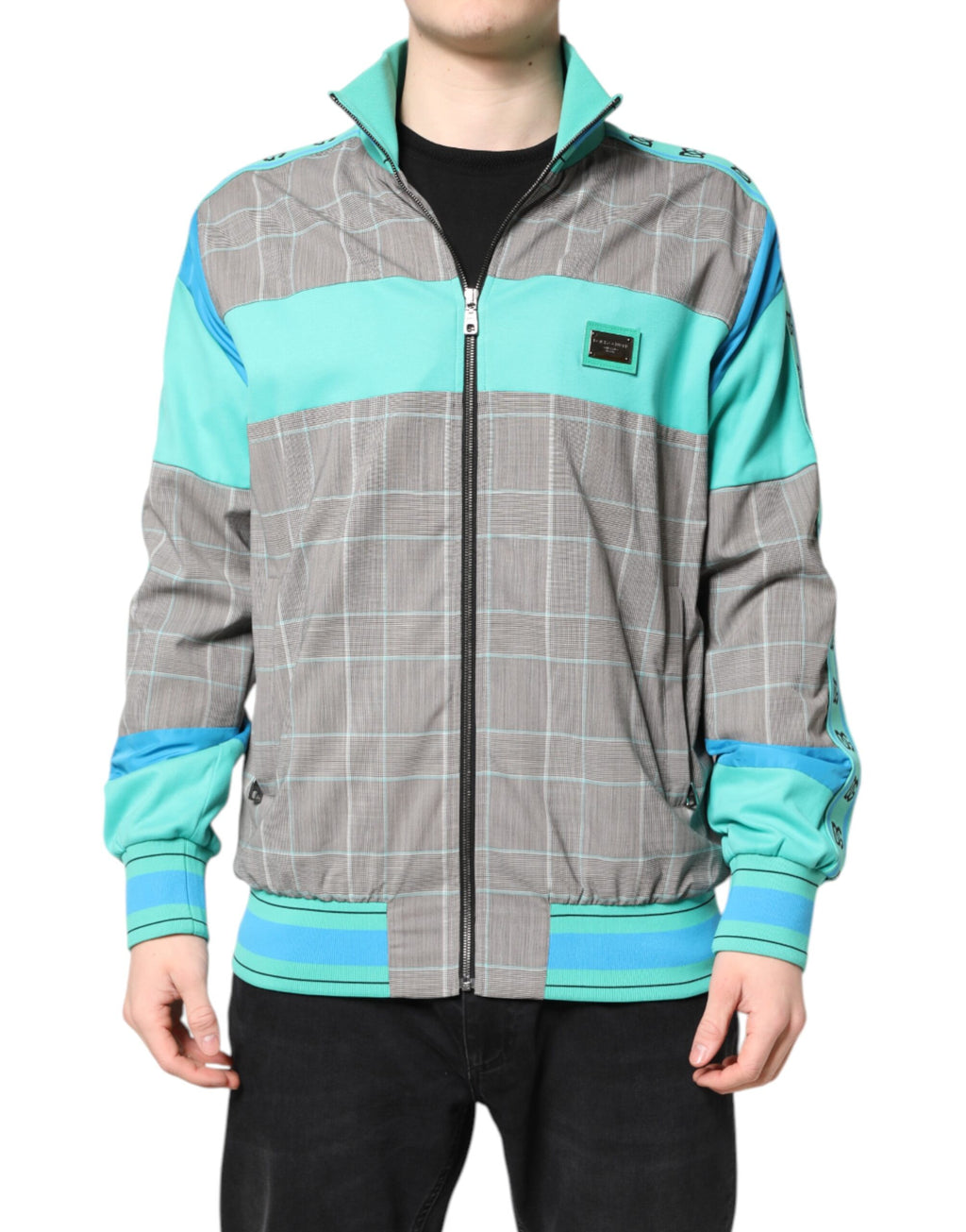 Veste coupe-vent Dolce & Gabbana à carreaux multicolores, pleine longueur avec fermeture éclair, style moderne et vibrant