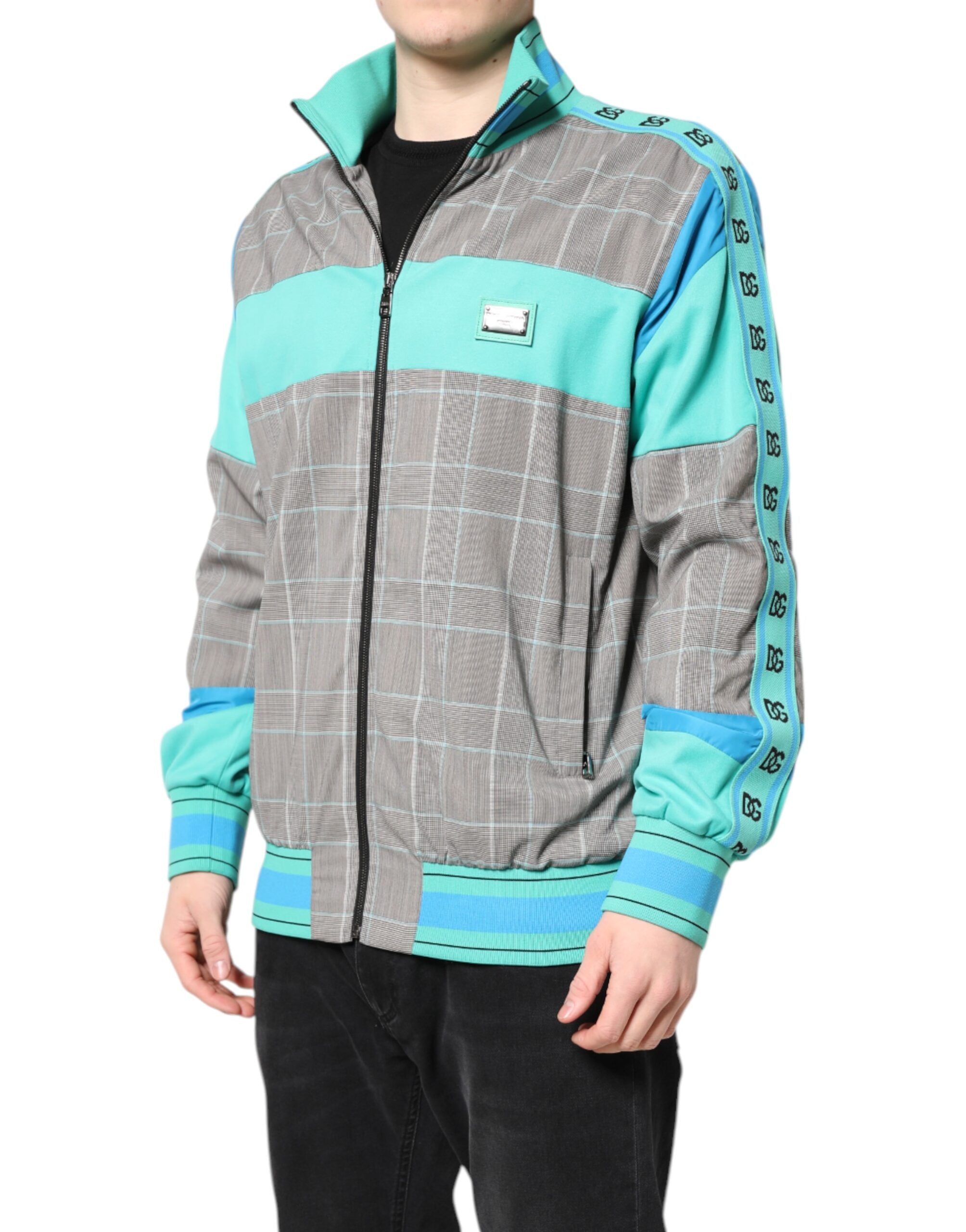 Veste coupe-vent Dolce & Gabbana à carreaux multicolores avec fermeture éclair complète, style tendance et décontracté.