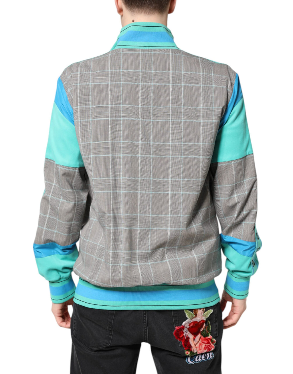 Veste coupe-vent Dolce & Gabbana à carreaux multicolores avec fermeture éclair complète, style décontracté et tendance.