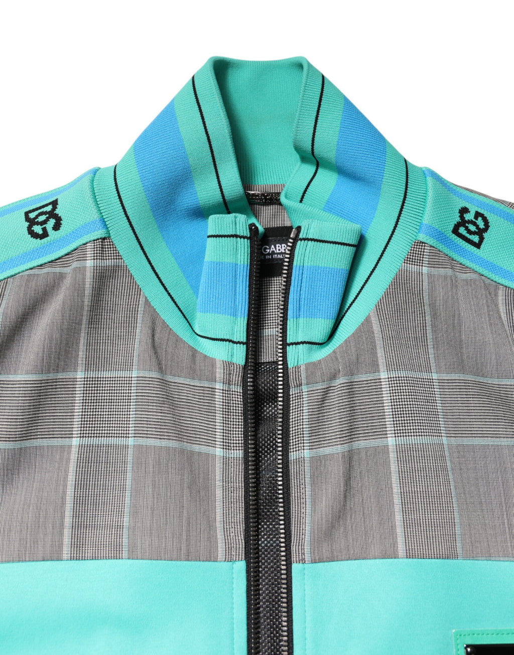 Veste coupe-vent Dolce & Gabbana à carreaux multicolores avec fermeture éclair complète, style tendance et moderne.