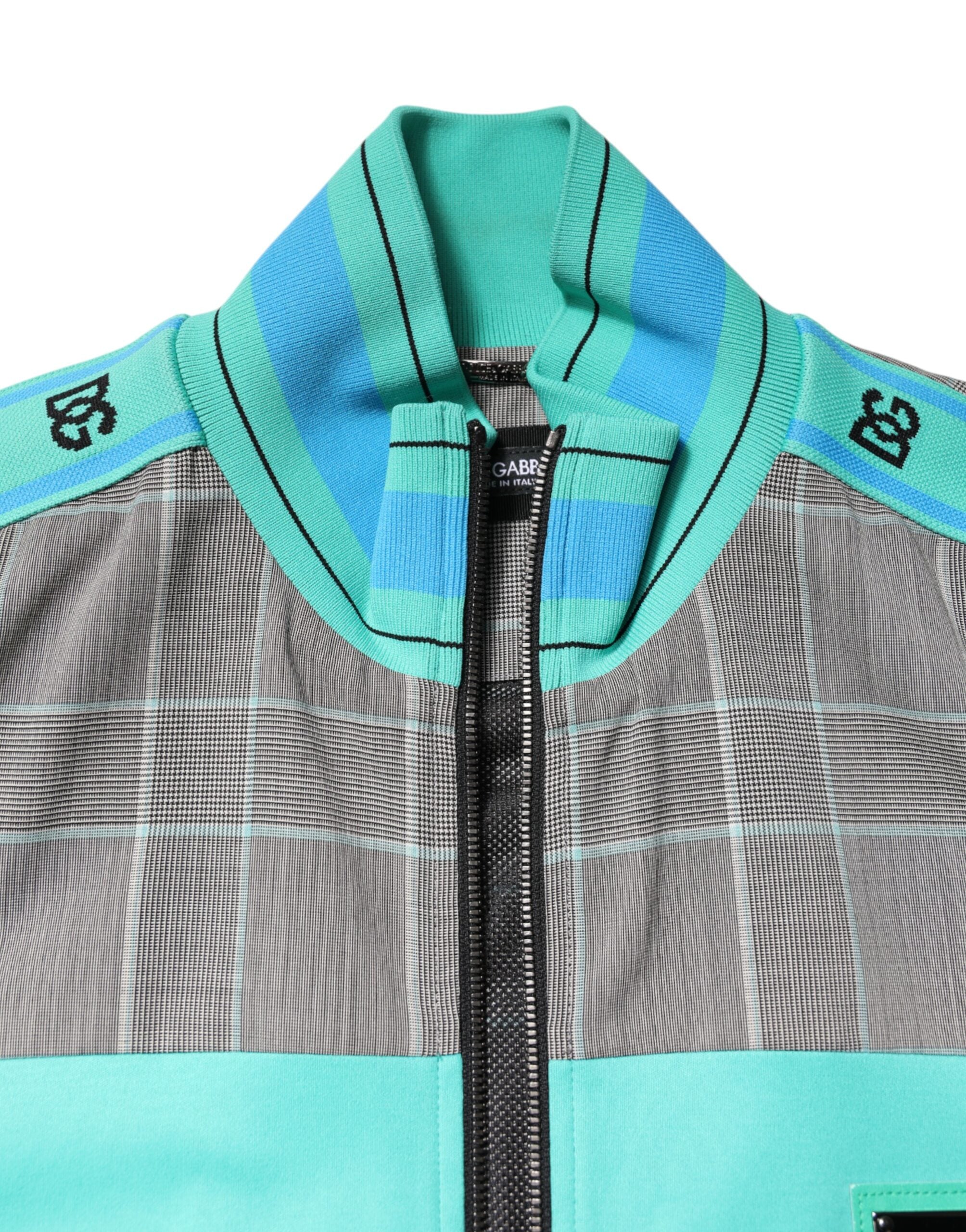 Veste coupe-vent Dolce & Gabbana à carreaux multicolores avec fermeture éclair complète, style tendance et moderne.