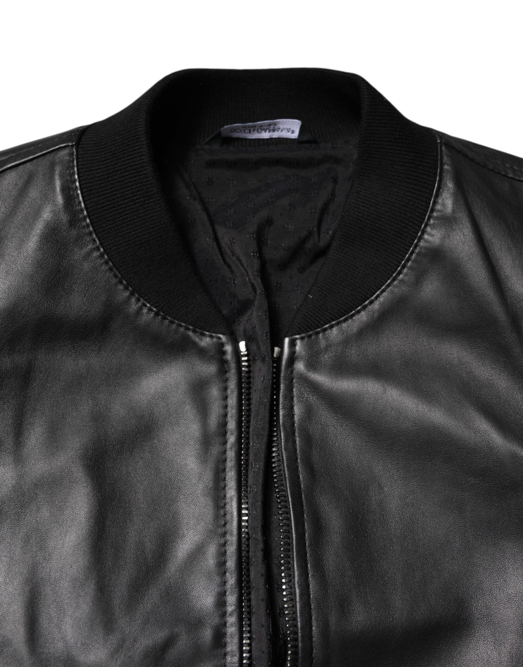 Veste en cuir d'agneau noir Dolce & Gabbana à fermeture éclair intégrale, style blouson biker.