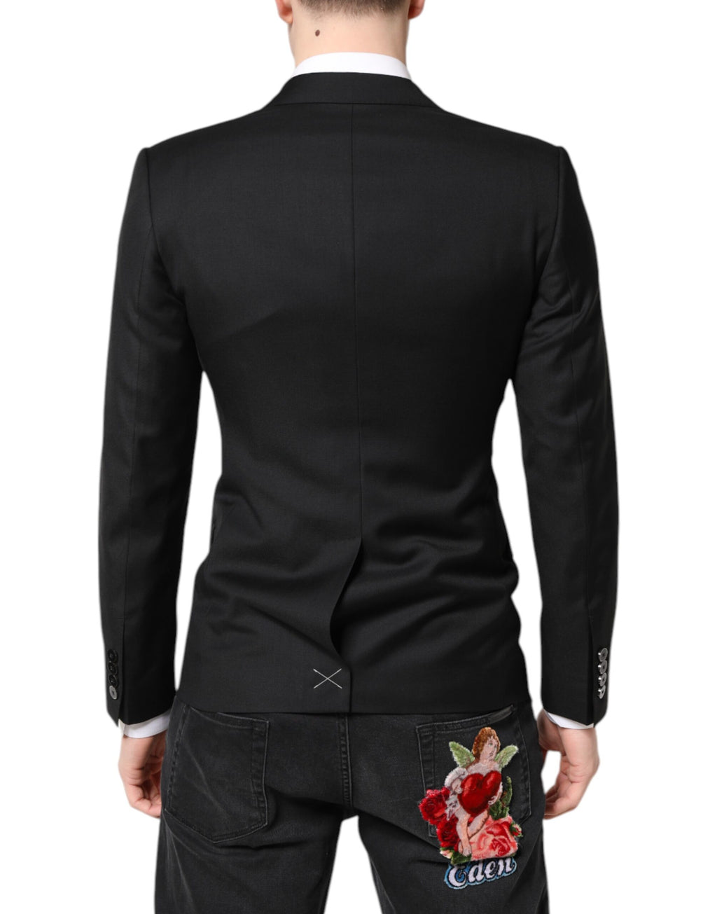 Manteau blazer noir Dolce & Gabbana MARTINI à double boutonnage, élégant et classique, en tissu de haute qualité.