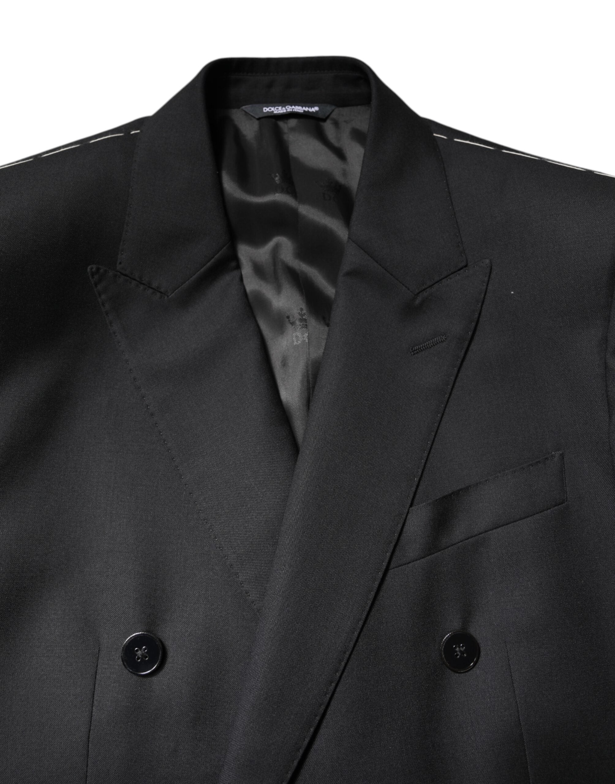 Manteau blazer noir Dolce & Gabbana Martini à double boutonnage, élégant et sophistiqué, porté sur un mannequin.