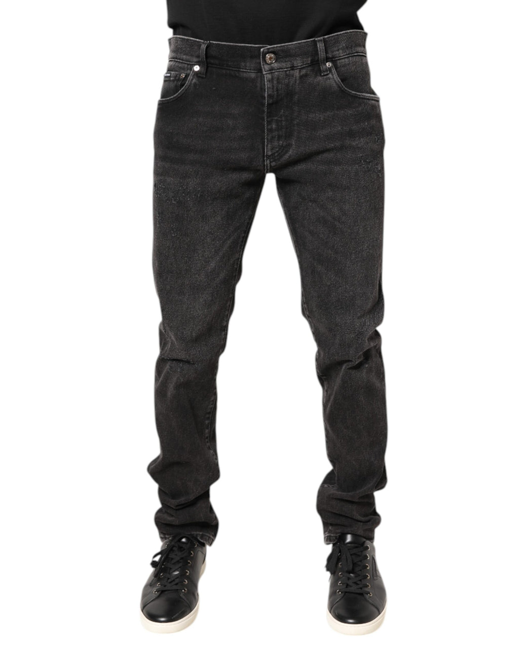 Jeans skinny en denim gris délavé de Dolce & Gabbana, en coton, avec une coupe ajustée et détails modernes.