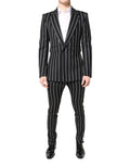 Costume formel deux pièces noir à rayures Dolce & Gabbana Sicilia, veste et pantalon élégants pour homme.
