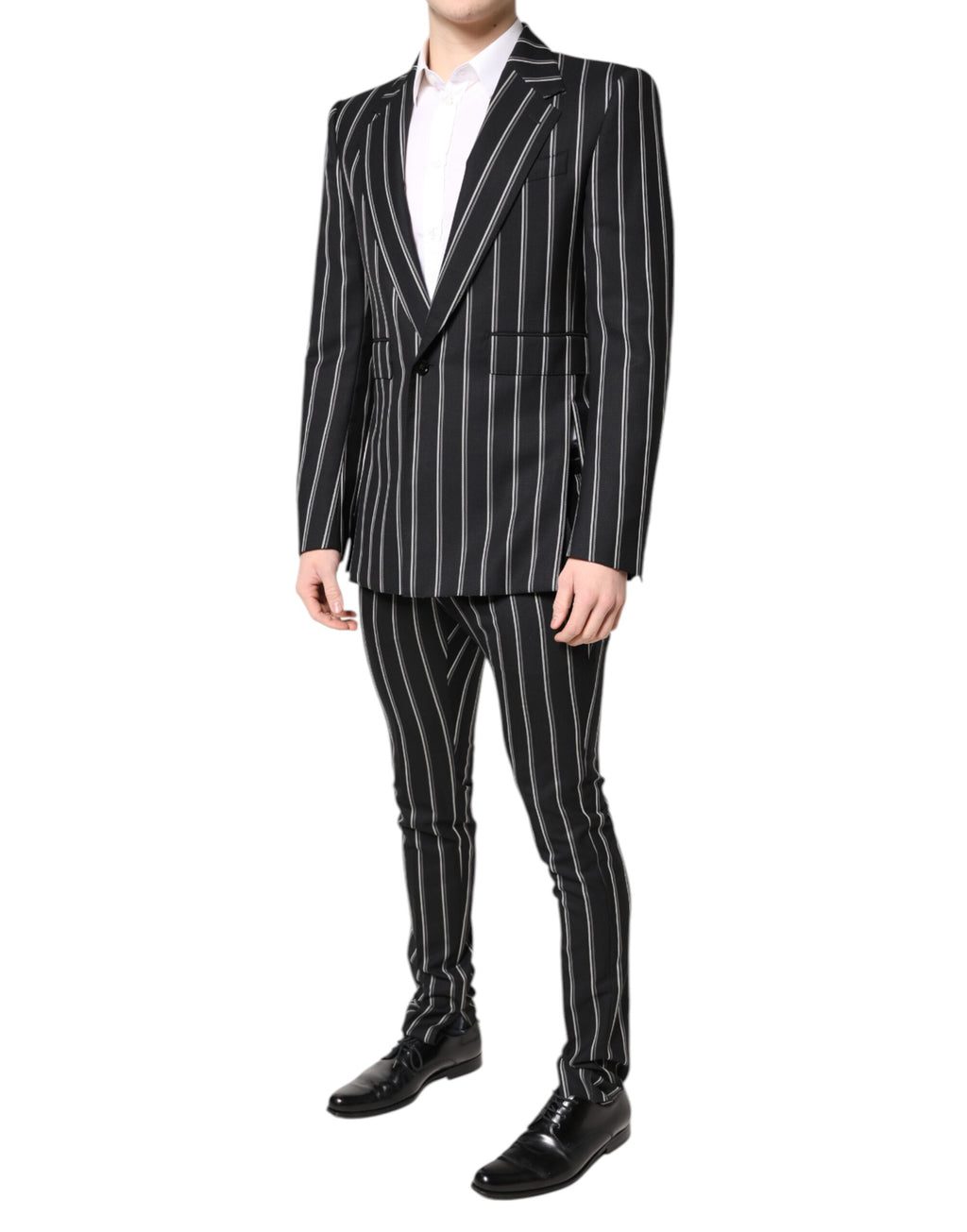Costume formel deux pièces Dolce & Gabbana Sicilia à rayures noires, élégant et sophistiqué pour occasion spéciale.