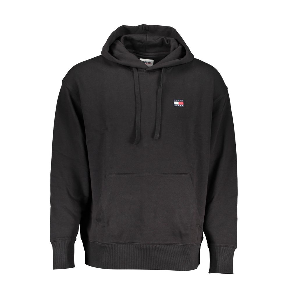 Pull à capuche homme Tommy Hilfiger en coton noir, visible avec logo discret sur la poitrine, style décontracté et confortable.
