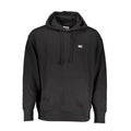 Pull à capuche homme Tommy Hilfiger en coton noir, visible avec logo discret sur la poitrine, style décontracté et confortable.