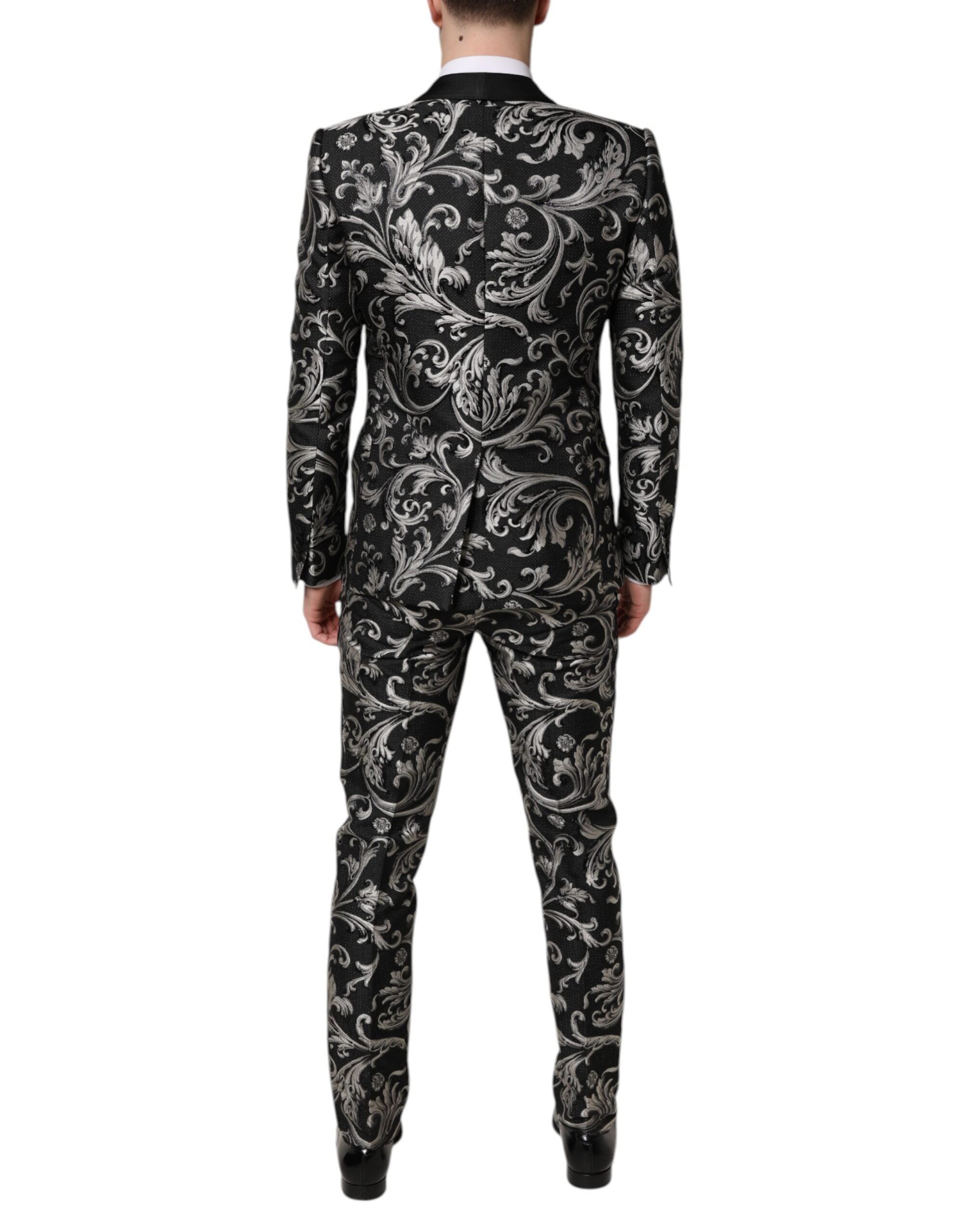 Costume homme trois pièces Dolce & Gabbana en jacquard noir et gris Martini, élégant et sophistiqué.