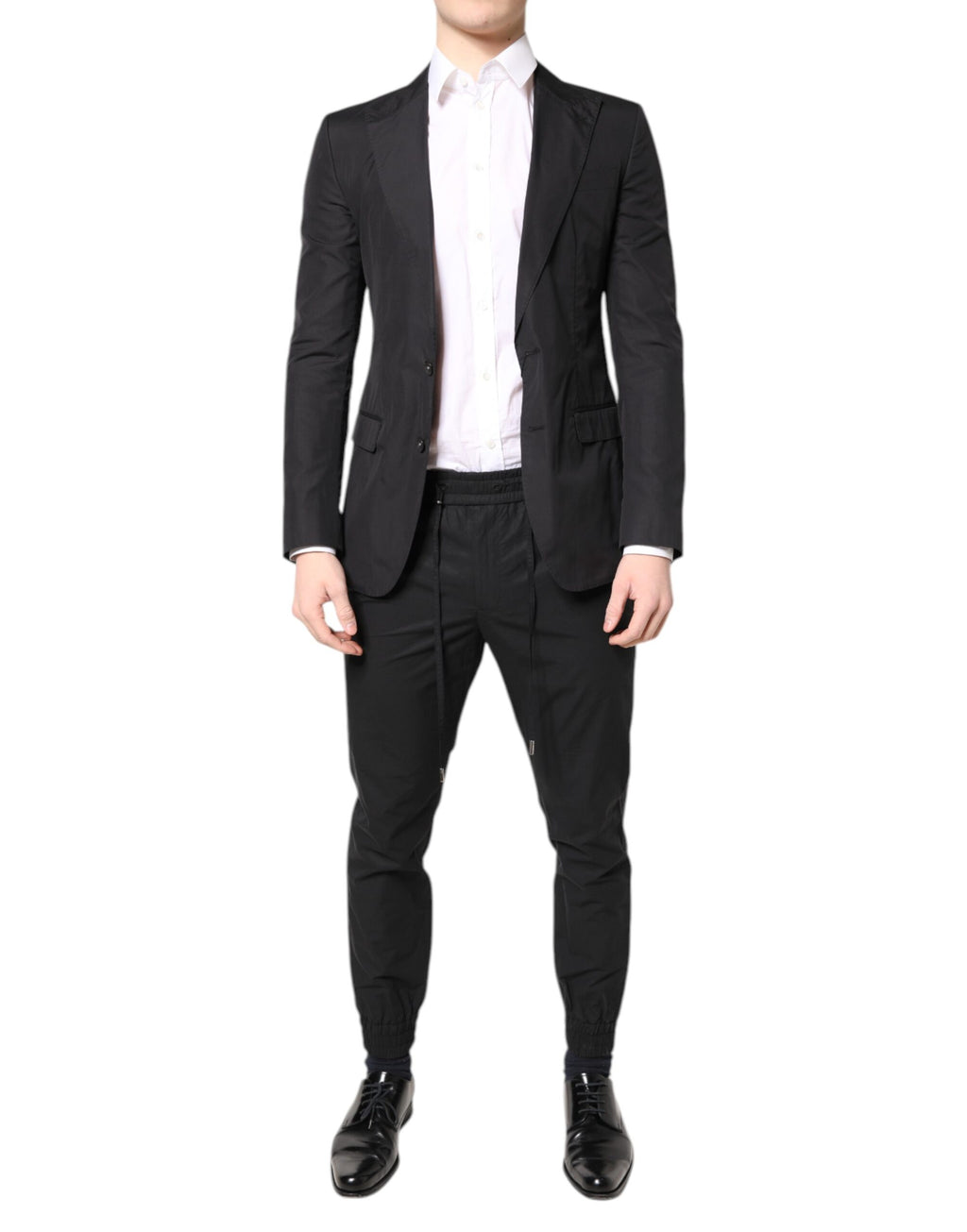Costume formel 2 pièces en coton noir Dolce & Gabbana Taormina, blazer et pantalon élégants.