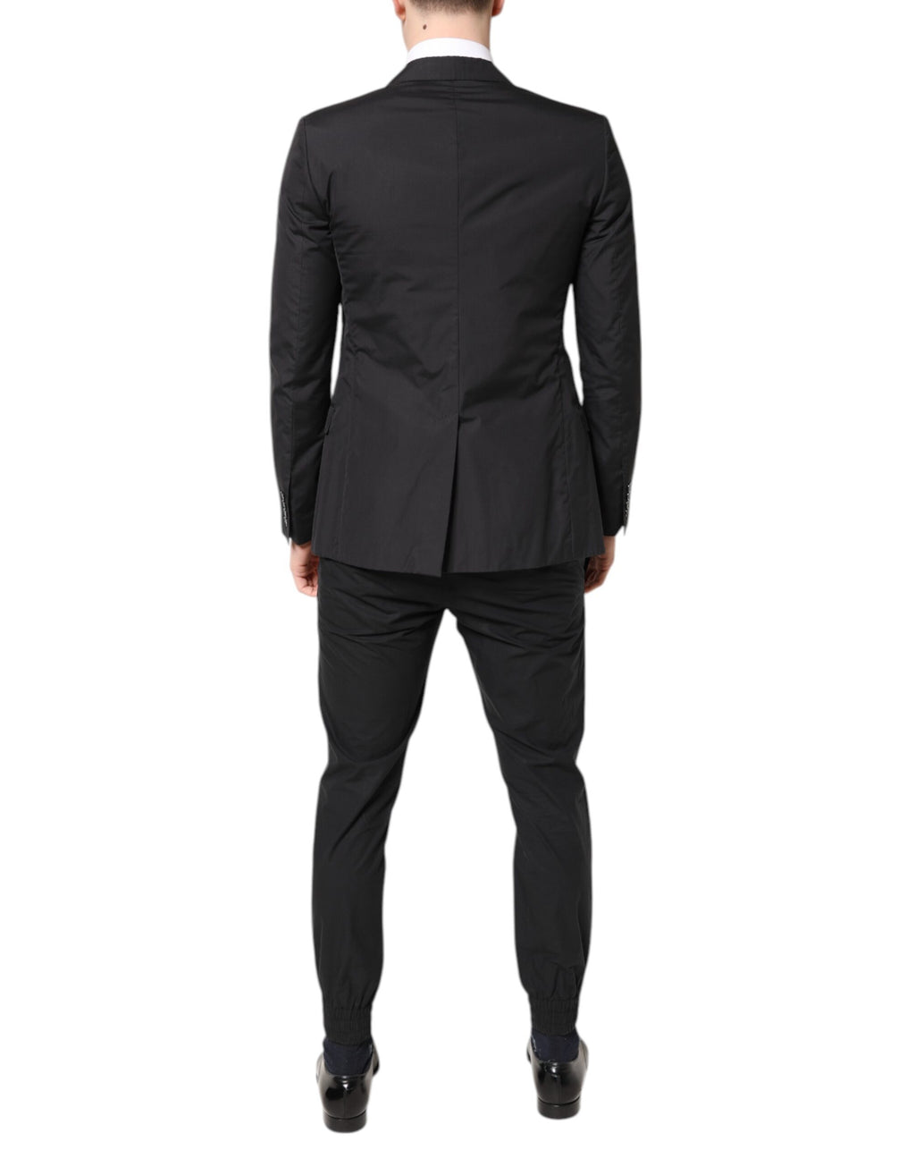 Costume deux pièces en coton noir Dolce & Gabbana Taormina, costume formel pour homme avec veste et pantalon ajustés.