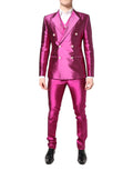 Costume trois pièces Dolce & Gabbana Sicilia rose à double boutonnage, veste, pantalon et gilet visibles sur l'image.