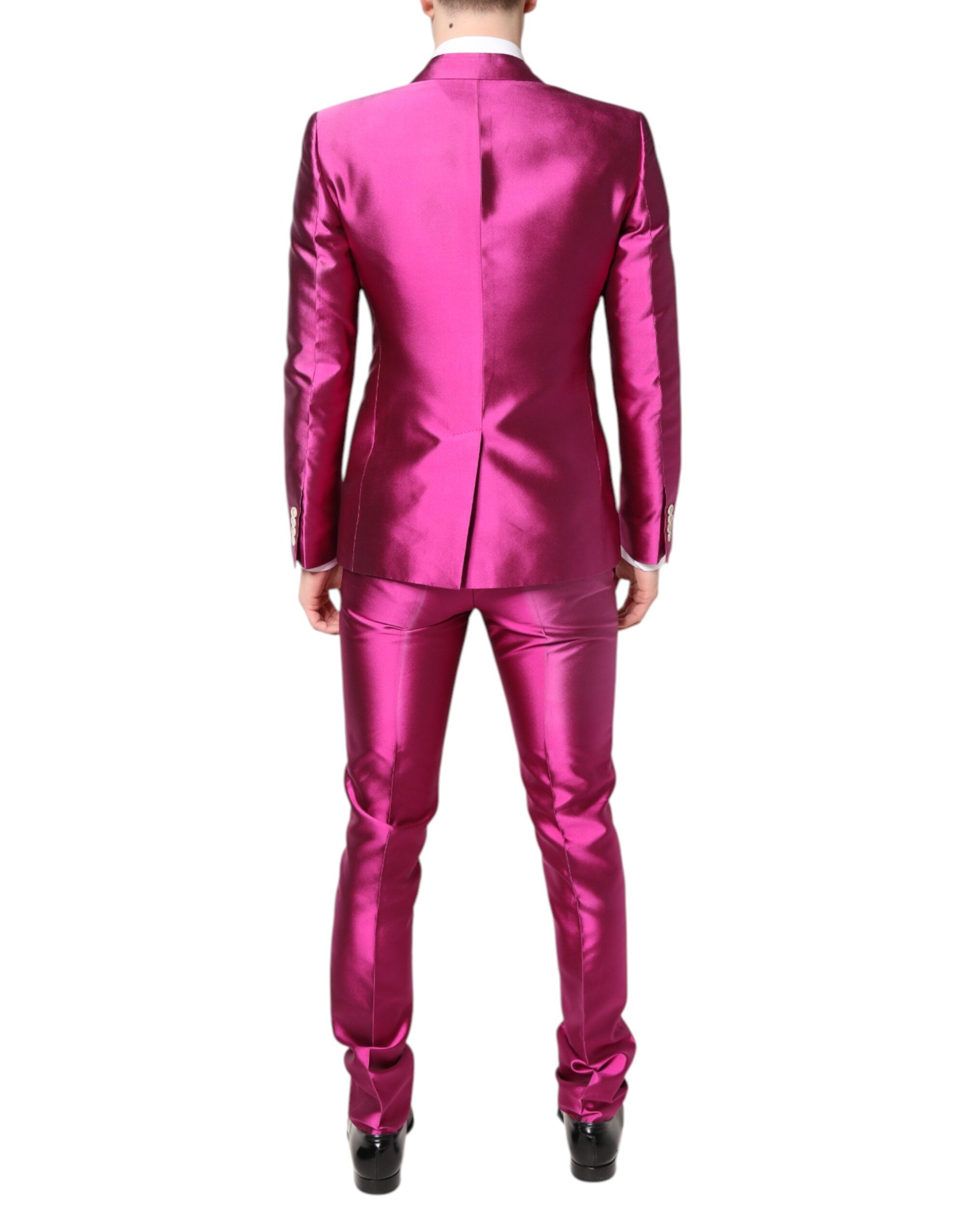 Costume trois pièces Dolce & Gabbana Sicilia rose à double boutonnage, veste élégante et pantalon assorti pour homme