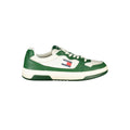 Sneakers blanches en polyuréthane pour homme de la marque Tommy Hilfiger, vue de face, détails du design moderne.