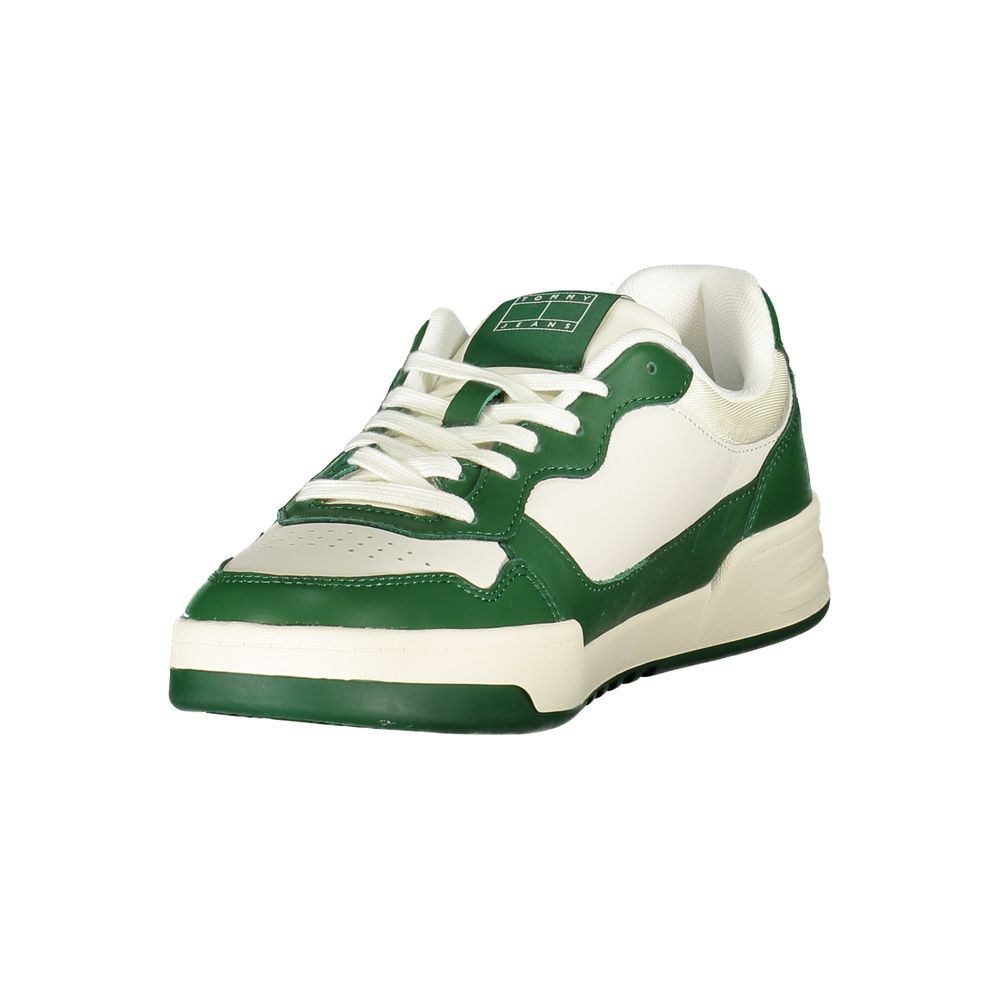 Chaussures sneaker blanches en polyuréthane pour homme de la marque Tommy Hilfiger, vue de face.