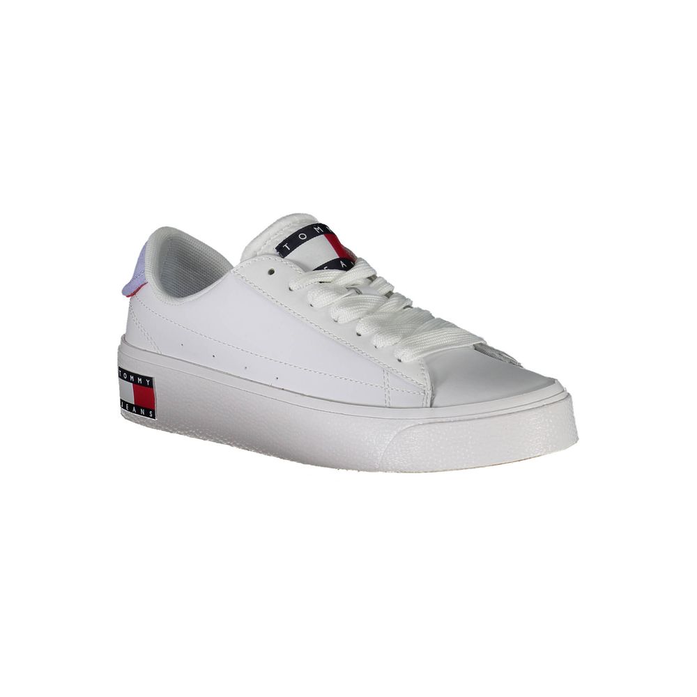 Sneaker pour femme Tommy Hilfiger Bianco en cuir blanc, avec semelle blanche et design épuré.