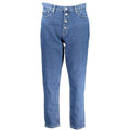 Jeans pour femmes Calvin Klein Blu en coton, coupe classique, denim bleu clair, avec ceinture et poches visibles.