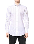 Chemise formelle en coton blanc à rayures dorées de Dolce & Gabbana, avec col classique et boutons devant.