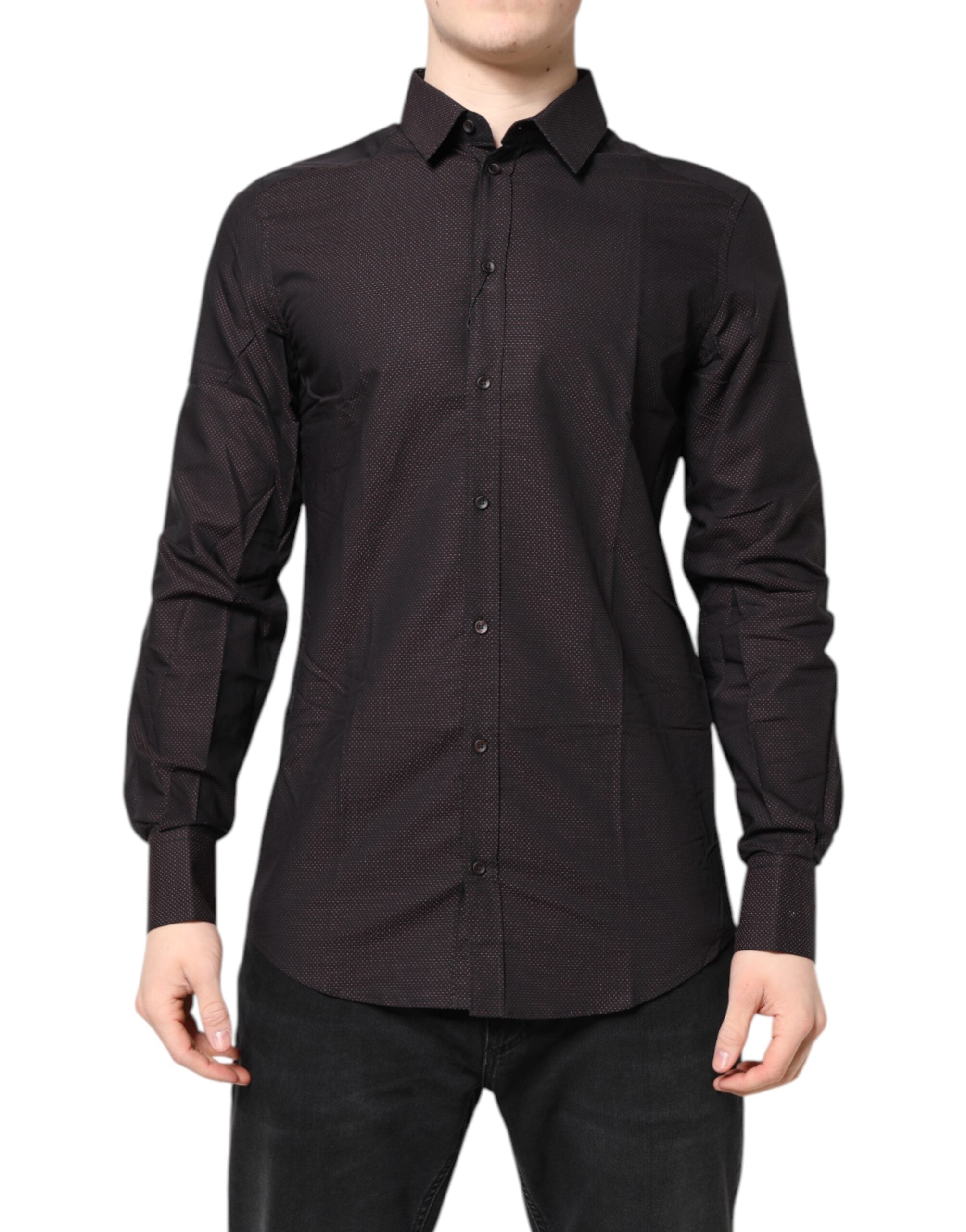 Chemise homme Dolce & Gabbana en coton jacquard bordeaux avec détails dorés, élégante et sophistiquée.