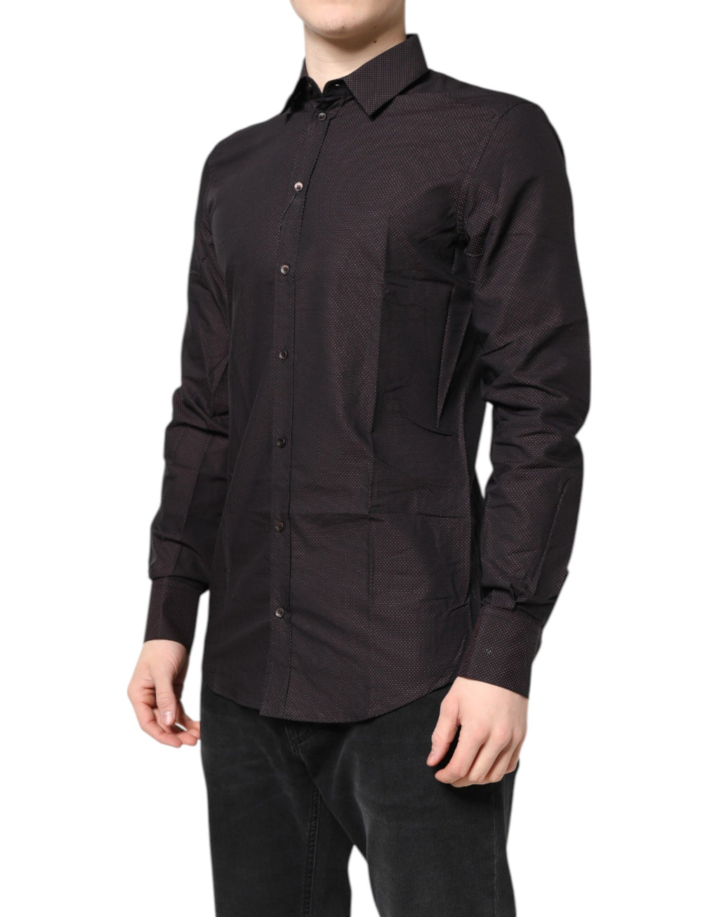 Chemise homme en coton jacquard bordeaux avec détails dorés de Dolce & Gabbana, élégante et raffinée.