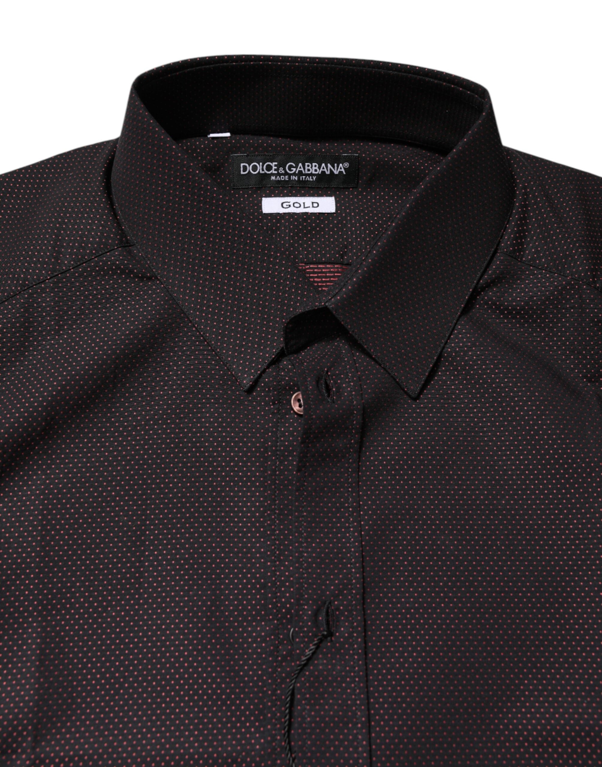 Chemise homme Dolce & Gabbana en jacquard de coton marron avec détails dorés, élégante chemise de costume pour homme.