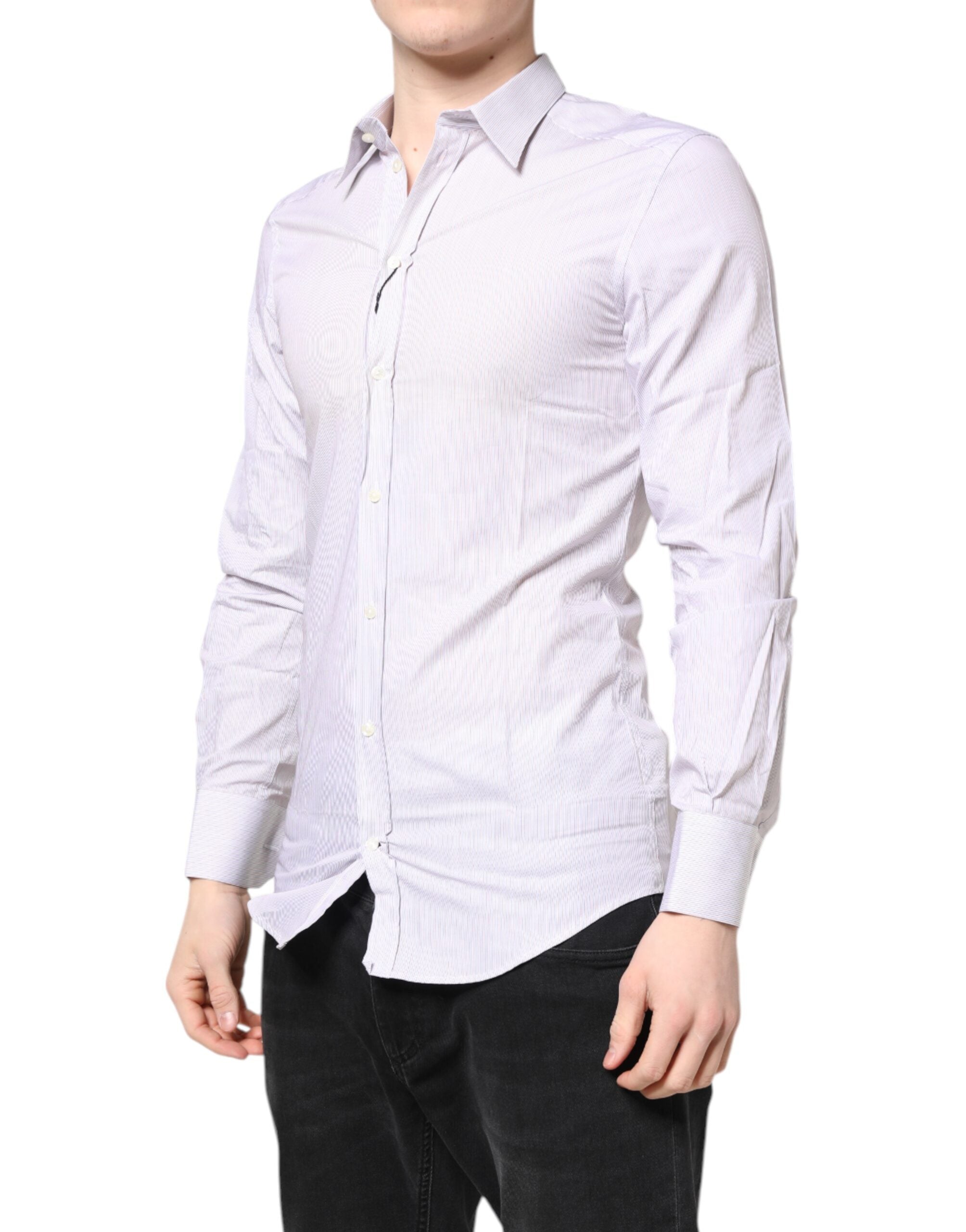 Chemise en coton blanc à rayures dorées de Dolce & Gabbana avec manches longues, élégante et sophistiquée.