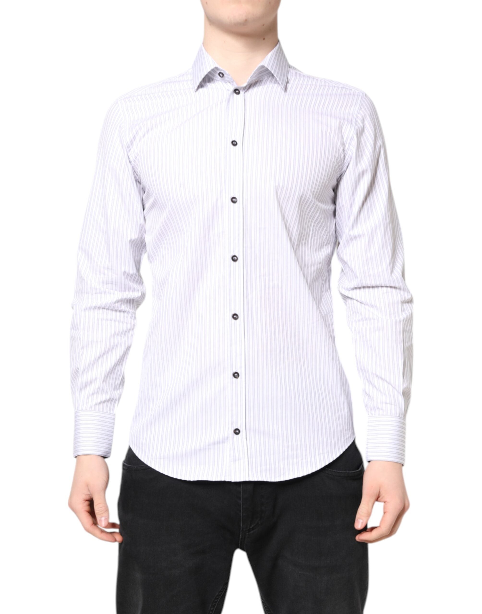 Chemise blanche à rayures en coton Dolce & Gabbana MARTINI pour homme, élégante et classique, vue de face.
