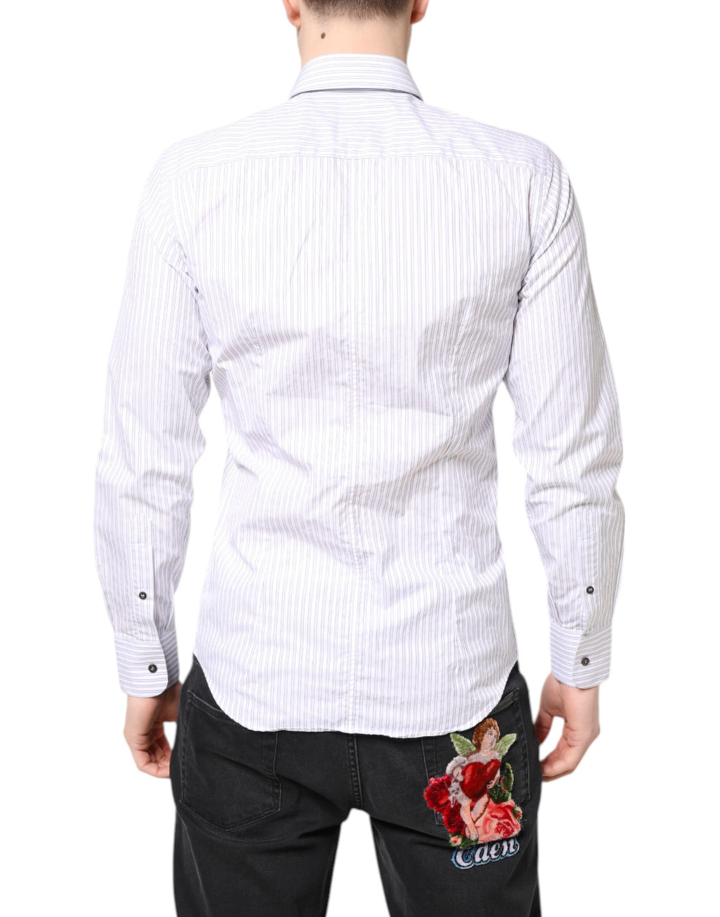 Chemise homme blanche à rayures en coton Dolce & Gabbana MARTINI, chemise élégante avec col classique et boutons.