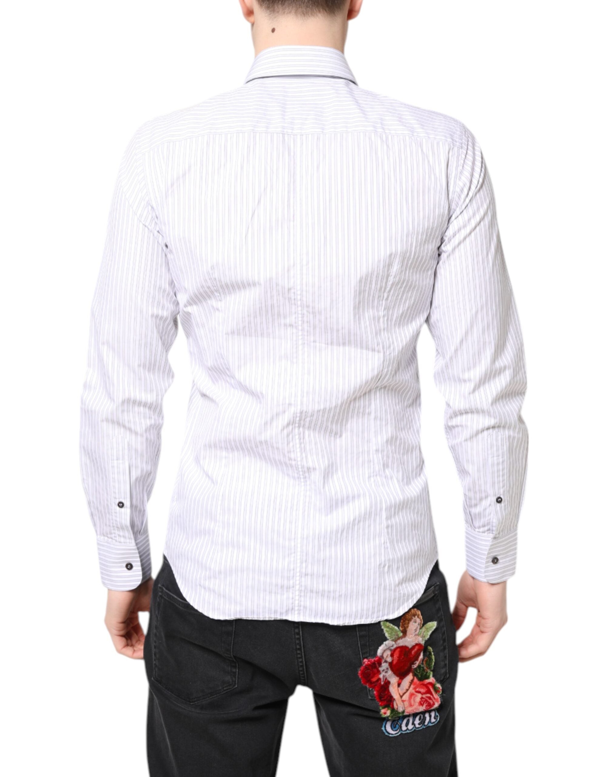Chemise homme blanche à rayures en coton Dolce & Gabbana MARTINI, chemise élégante avec col classique et boutons.