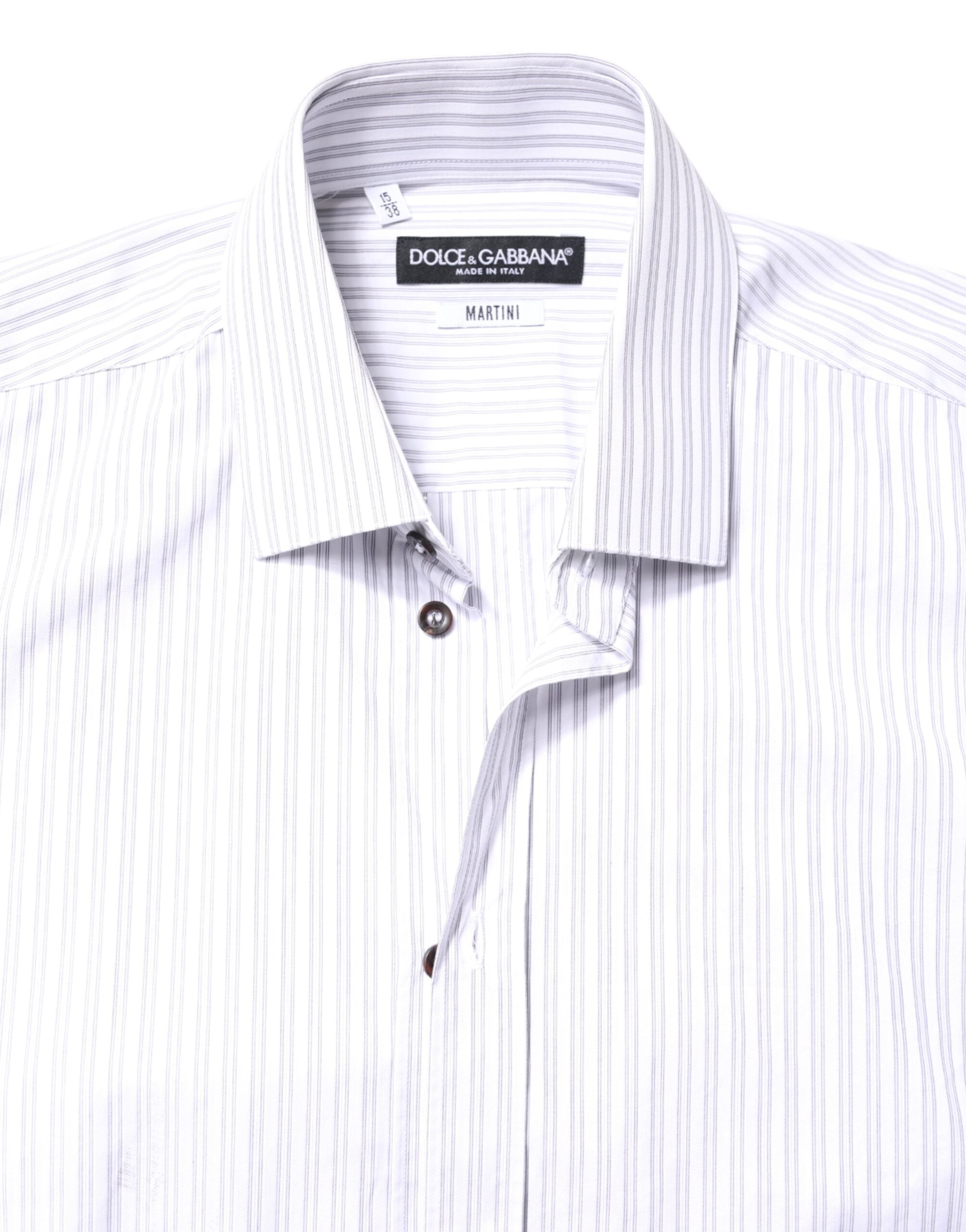 Chemise homme blanche Dolce & Gabbana en coton à rayures pour homme, style élégant et classique.