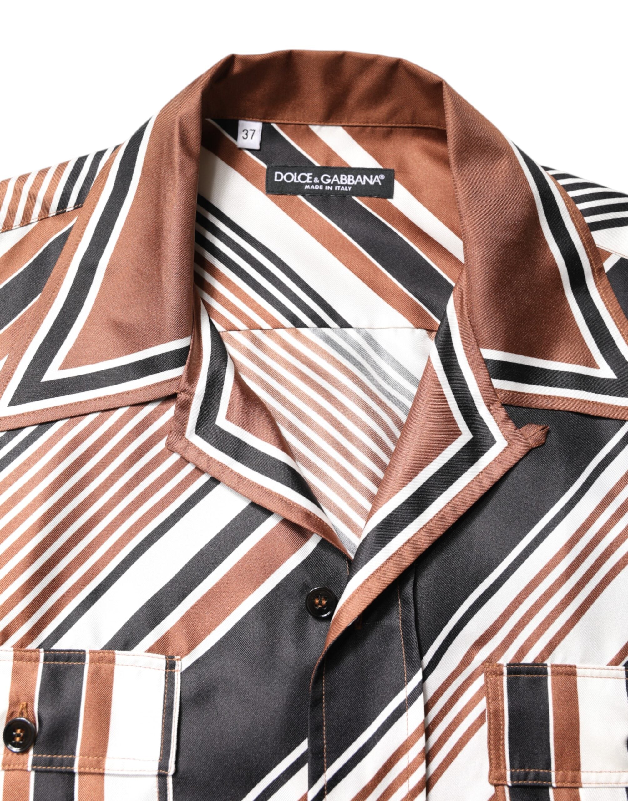 Chemise en soie à rayures multicolores de Dolce & Gabbana, manches courtes, design élégant et coloré, pour un style chic.