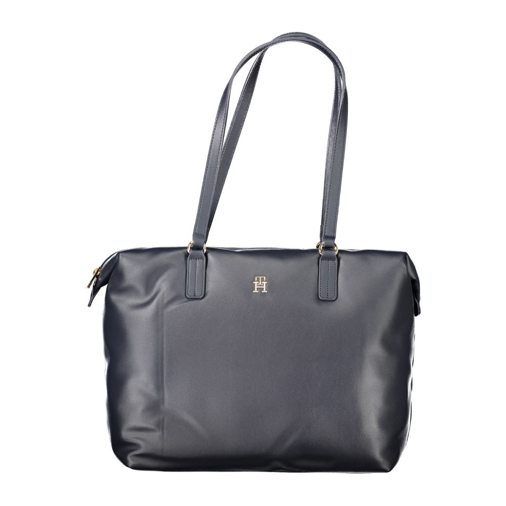Sac à épaule pour femme Tommy Hilfiger en polyester bleu, avec détails élégants et logo de la marque visible.