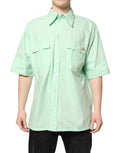 Chemise homme Dolce & Gabbana en coton vert à manches courtes, style décontracté et élégant.