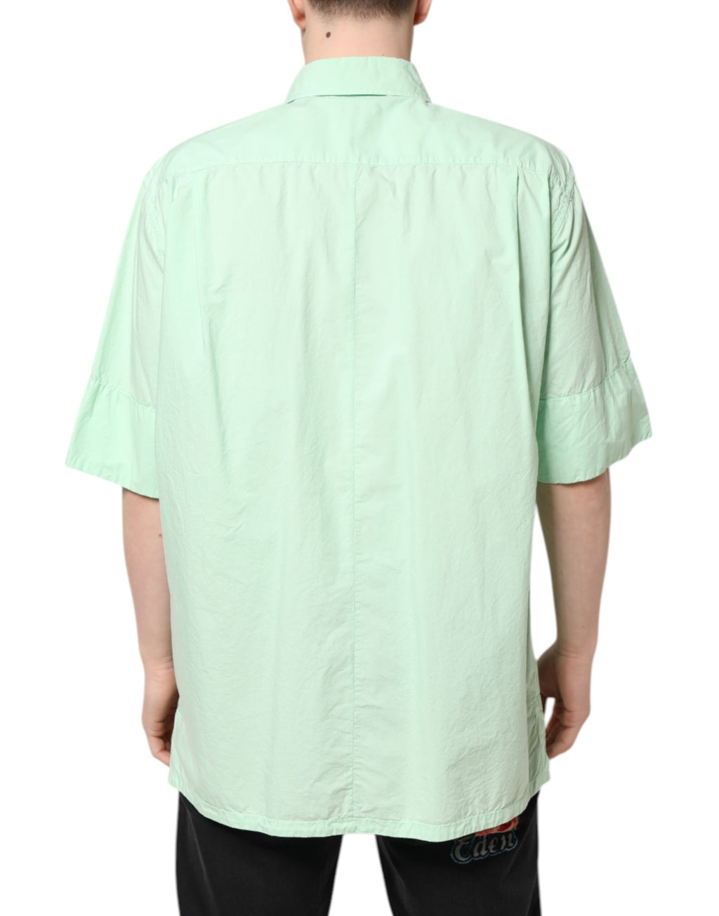 Chemise homme Dolce & Gabbana en coton vert à manches courtes, style décontracté et élégant.