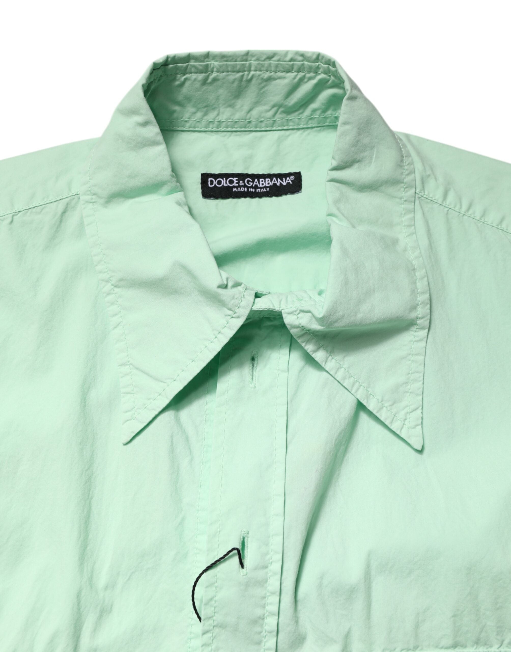 Chemise homme Dolce & Gabbana en coton vert à manches courtes, style décontracté et élégant.