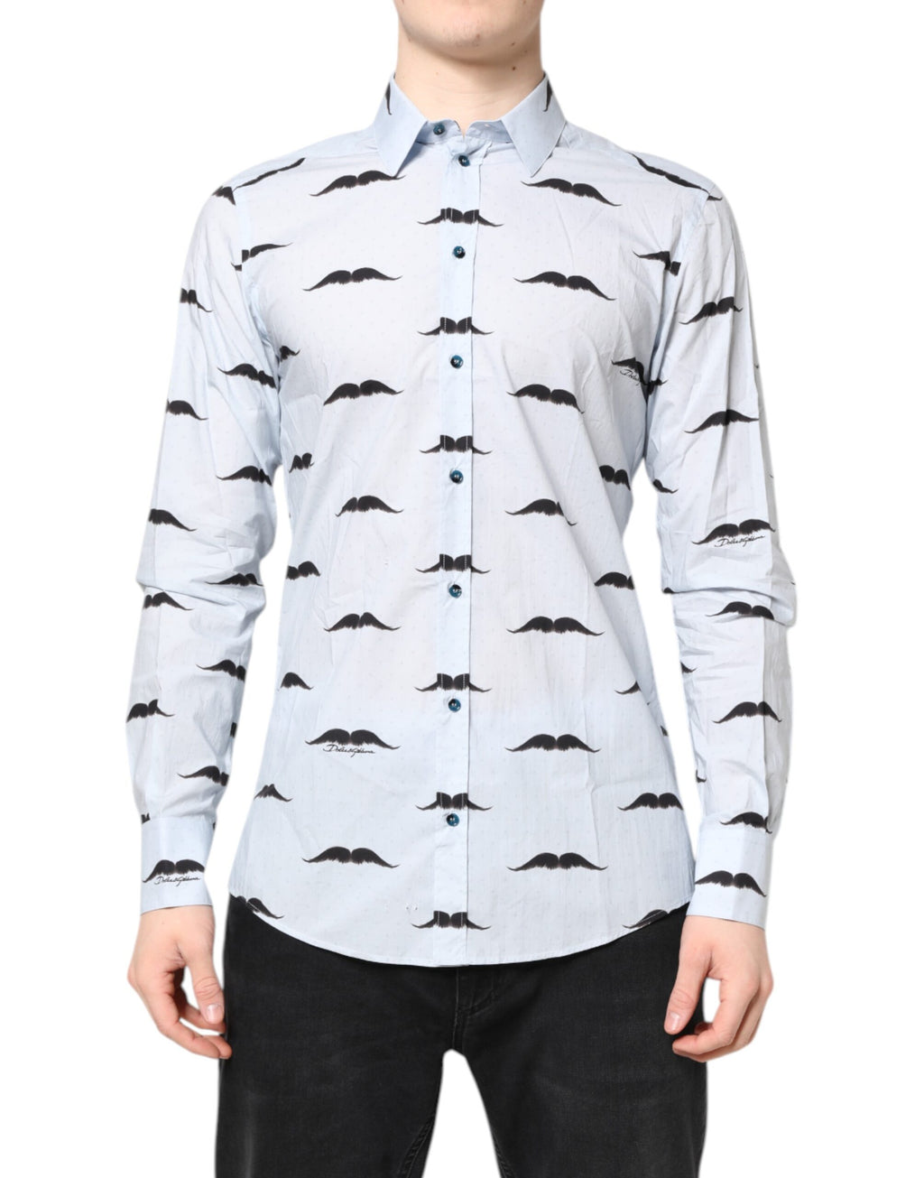 Chemise formelle en coton Dolce & Gabbana Light Blue Martini, style élégant avec col et boutons visibles.