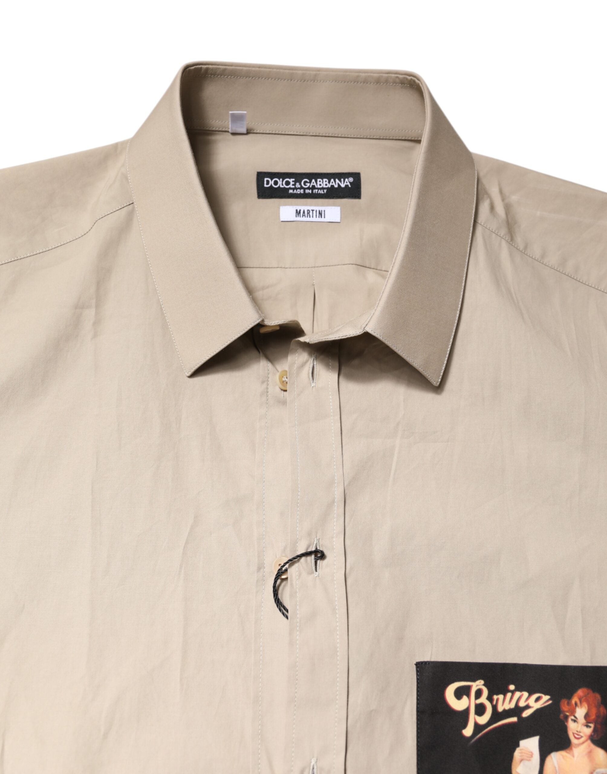 Chemise décontractée beige Dolce & Gabbana Pin Up Print Martini pour homme, motif vintage élégant et style casual.