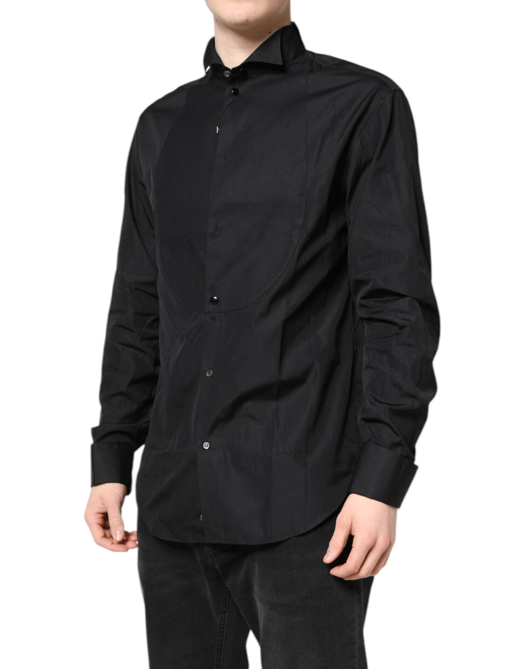 Chemise formelle noire en coton Emporio Armani à manches longues, élégance sophistiquée pour homme.