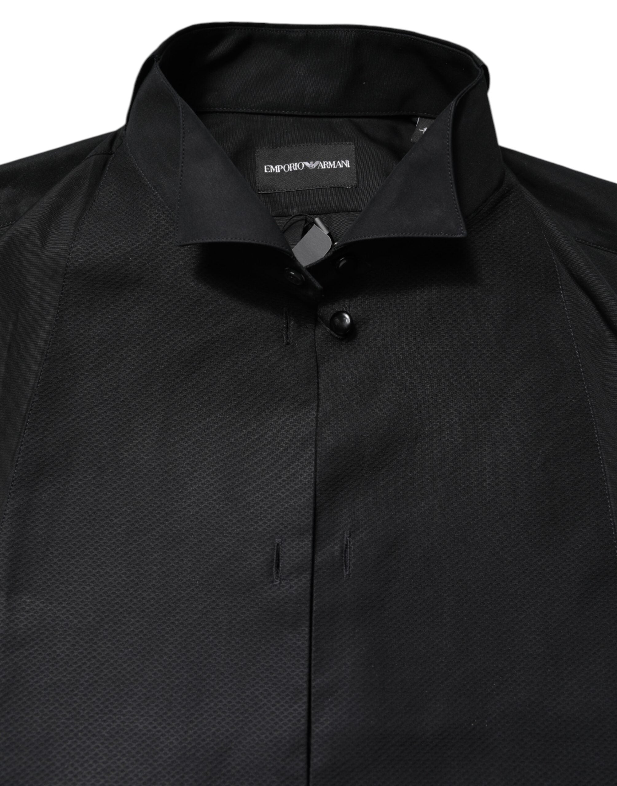 Chemise formelle noire en coton Emporio Armani avec manches longues, élégante et classique, pour occasion spéciale.