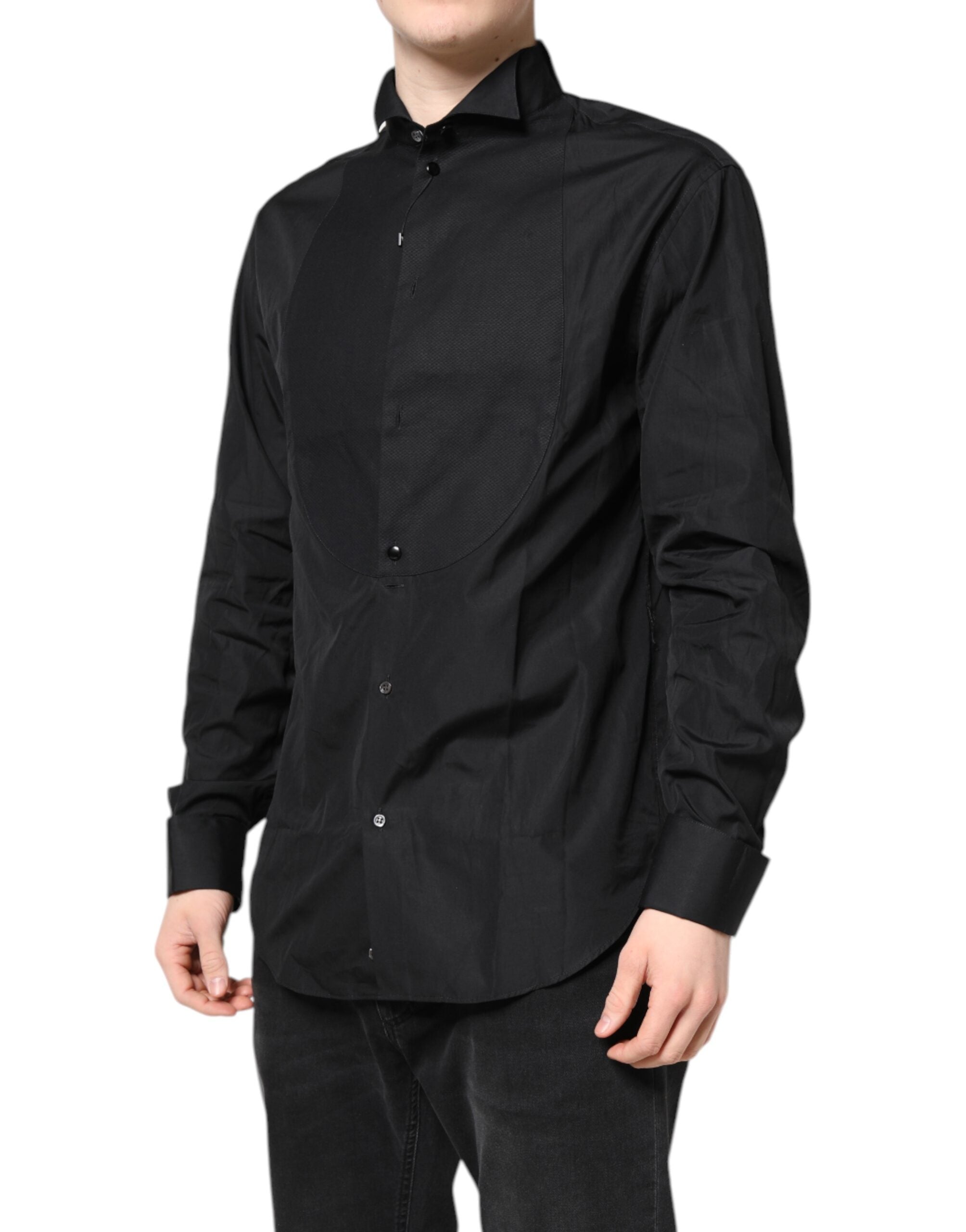 Chemise formelle en coton noir Emporio Armani à manches longues, élégante et sophistiquée pour homme.