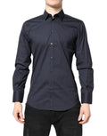Chemise formelle en coton bleu marine Dolce & Gabbana MARTINI, style élégant avec col classique et boutons visibles.
