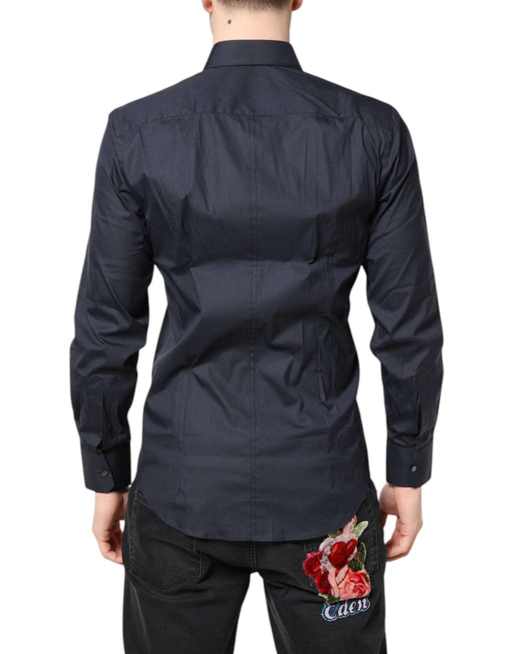 Chemise formelle Dolce & Gabbana MARTINI en coton bleu foncé, style élégant pour occasion spéciale.