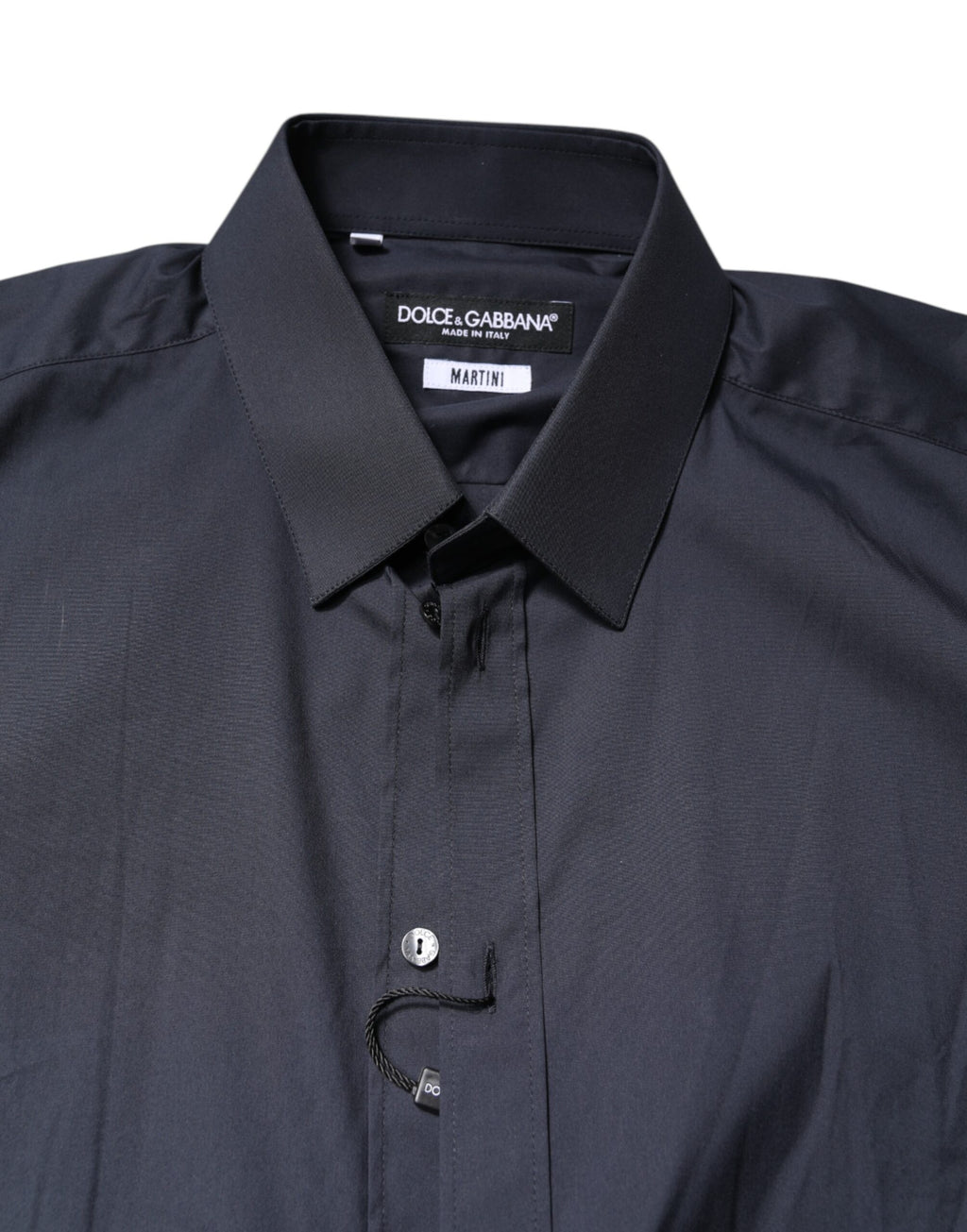 Chemise formelle en coton bleu foncé Dolce & Gabbana Martini, vêtement élégant pour occasion spéciale.
