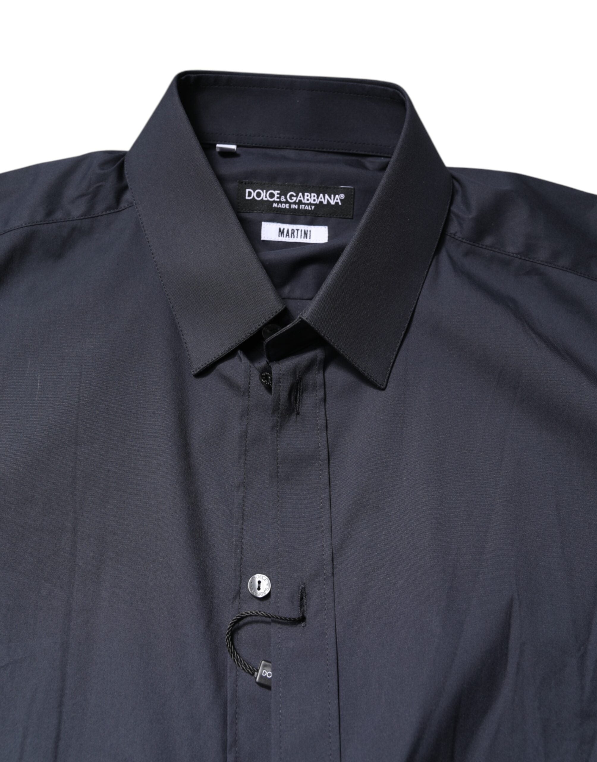 Chemise formelle en coton bleu foncé Dolce & Gabbana Martini, vêtement élégant pour occasion spéciale.