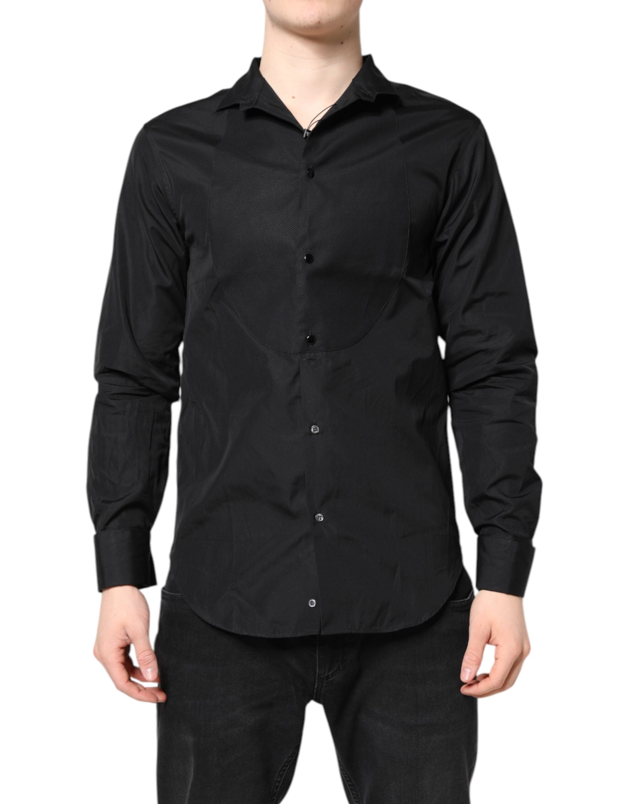 Chemise habillée hommes Emporio Armani en coton noir à manches longues, élégante et classique pour occasions formelles.